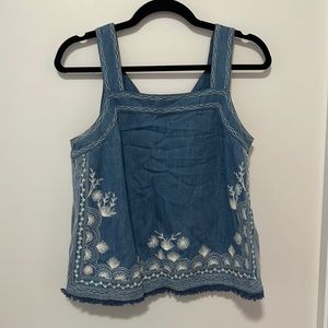Anthro Embrodiered Denim Tank